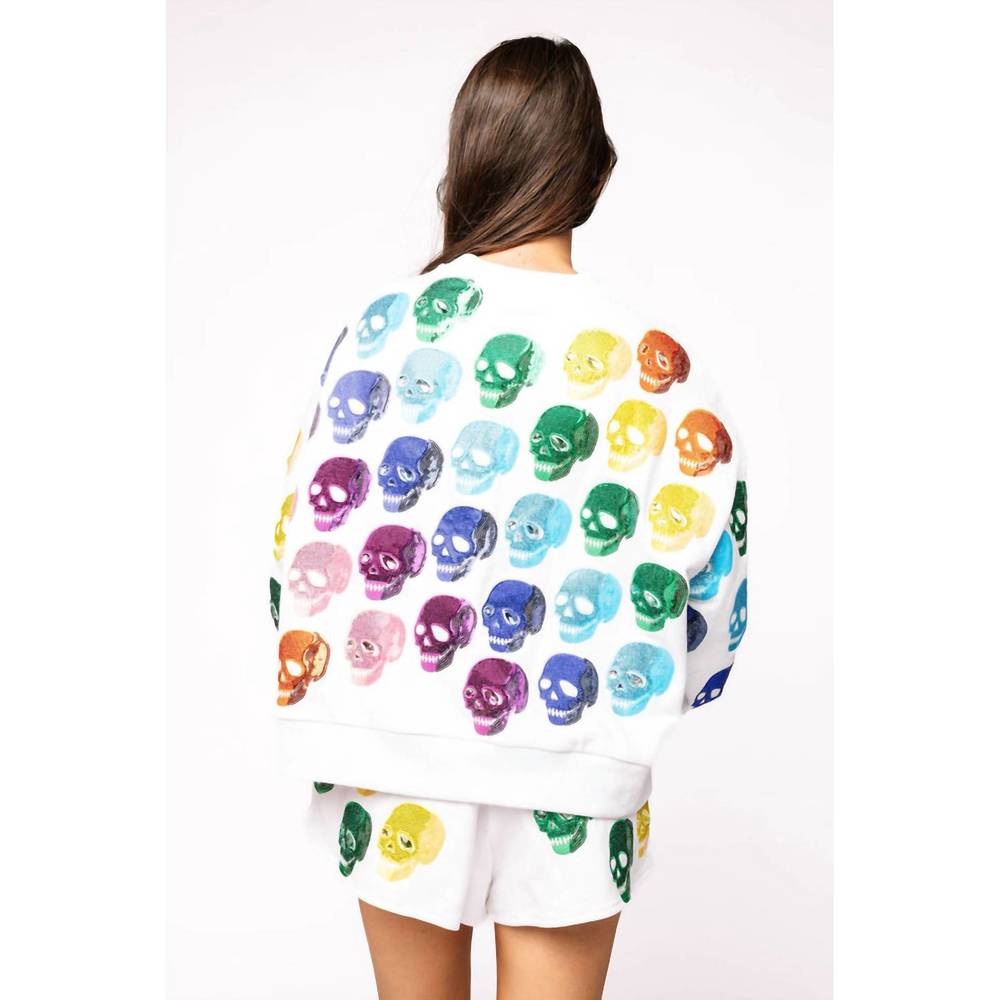 NEW QUEEN OF SPARKLES rainbow skulls sweatshirt in white - Picture 4 of 5
